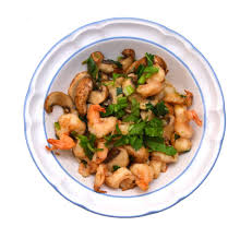 Arugula with mashroom and shrimp salad
