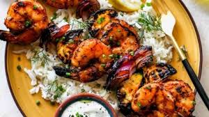 Grilled shrimp with lemon dill sauce