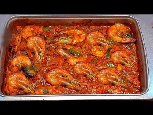 Potato Casserole with shrimp Red Sauce