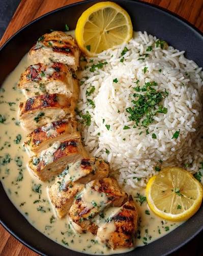 Basmati Rice &  Chicken Grill With Lemon Fritter Sauce