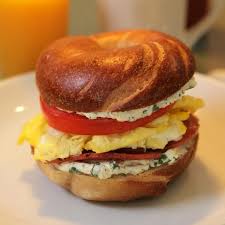 Bagel with scrambled eggs and cheese